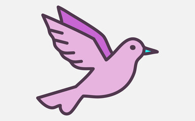 Pink Songbird Vector Illustration – Elegant Outline, Flat Design Animal Art, Modern Icon