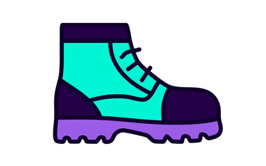 Work Boot Vector Icon – Safety Footwear Illustration, Modern Flat Design Equipment Symbol, purple, green, violet