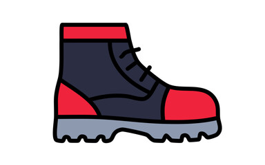 Work Boot Vector Icon – Safety Footwear Illustration, Modern Flat Design Equipment Symbol, red, black, gray