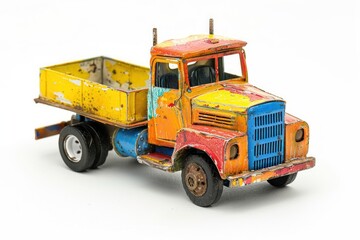 Naklejka premium Colorful toy truck vehicle white background.