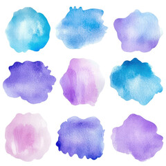 Abstract Watercolor Blots: Colorful watercolor blotches, each with unique shapes and shades, offer a visual feast of artistic expression and design possibilities. Explore the vibrant palette.