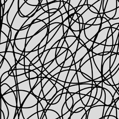 Scribble seamless pattern. Abstract careless lines hand drawn black and white illustration. Continued lines ink drawing style, energetic scratches, artistic scribbles, free hand style	