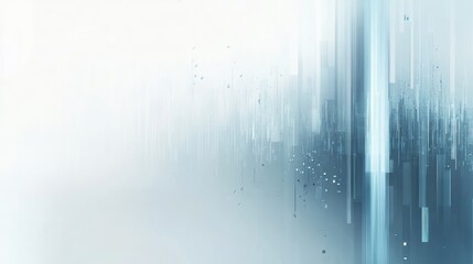 Abstract blurred background with blue digital elements and data visualizations, city skyline, light gray color background, white space in the center of the composition, minimalist style, blurred urban