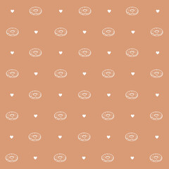 Abstract seamless pattern with doughnut. Retro checkered brown background.