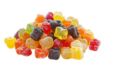 Pile of gummy candies isolated on Transparent PNG format background.
