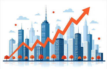 Fototapeta premium Financial And Statistical Information Is Presented With Many Graphs And Charts In A Busy Cityscape Of Tall Office Build