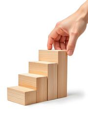 Hands Move Wood Blocks Into A Predetermined Staircase Pattern As Part Of Achieving A Larger Objective Slowly And Delibera
