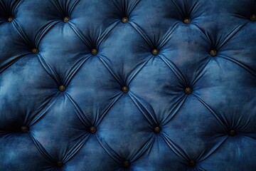 Fototapeta premium Luxurious blue velvet tufted upholstery with ornate button details creating an elegant and plush texture.