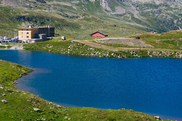 Naklejka premium Alpine view at the famous Bernina Pass, Switzerland. 