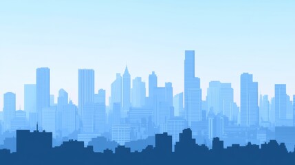 crapers in the distance, business CITY background, pale BLUE color photo, 8K 