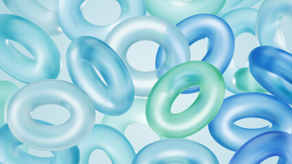 Torus shape green and blue abstract geometric background, 3d render illustration