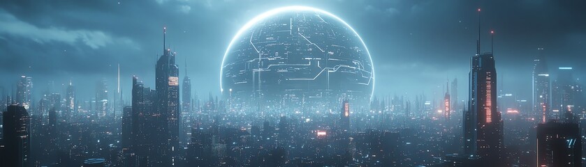 Fototapeta premium Futuristic city, giant sphere