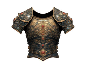 stunning piece of heavy armor featuring intricate ornate metalwork, adorned with colorful gemstones and elaborate designs. This armor showcases blend of craftsmanship and artistry, perfect