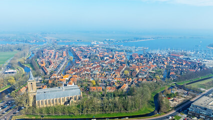 Aerial from the historical city Monnickendam in the Netherlands