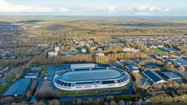 Aerial from Thialf ice stadion in Heerenveen the Netherlands