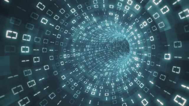 High-Speed Blue Futuristic Energy Tunnel, 4k Glowing Binary Digits Data Transfer, Abstract Artificial Intelligence and Digital Blockchain concept Motion Background, 3d looping animation