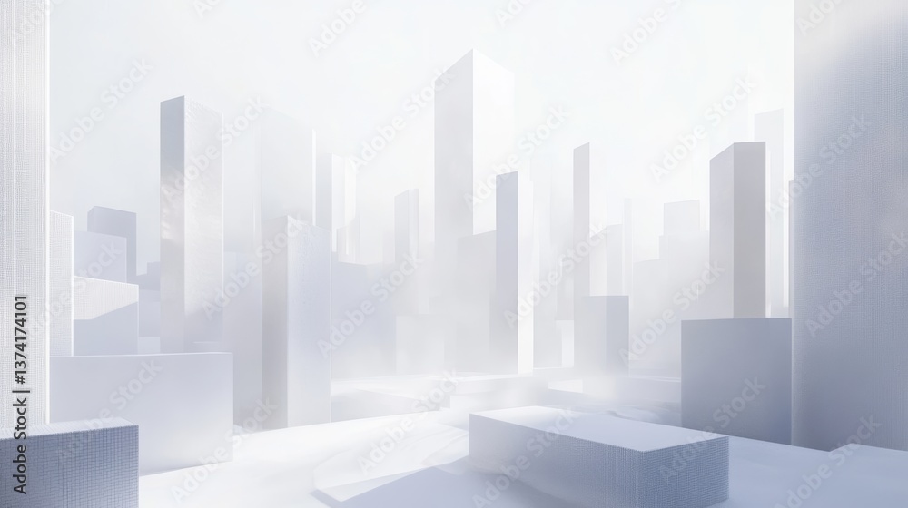 Fototapete minimalist city with a lot of white but with a pearlescent and iridiscent touch really subtle but re