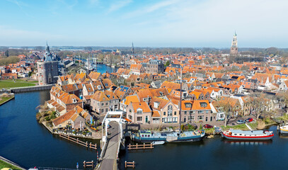 Fototapeta premium Aerial from the historical city Enkhuizen in the Netherlands