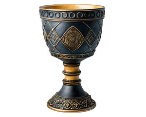 beautifully crafted goblet featuring intricate designs and combination of deep black and gold tones. This elegant piece showcases detailed engravings and classic shape, perfect for decorative