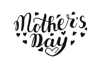 Obraz premium Happy Mother's day lettering make heart shape. Holiday hand drawn words. Text calligraphy. Isolated on white background