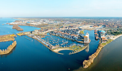 Obraz premium Aerial from the city and harbor from Harderwijk in the Netherlands