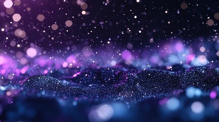 Galactic Veil: A mesmerizing cosmos of shimmering particles, swirling amidst a gradient of purple, and blue hues, portraying a celestial display of the vast universe.