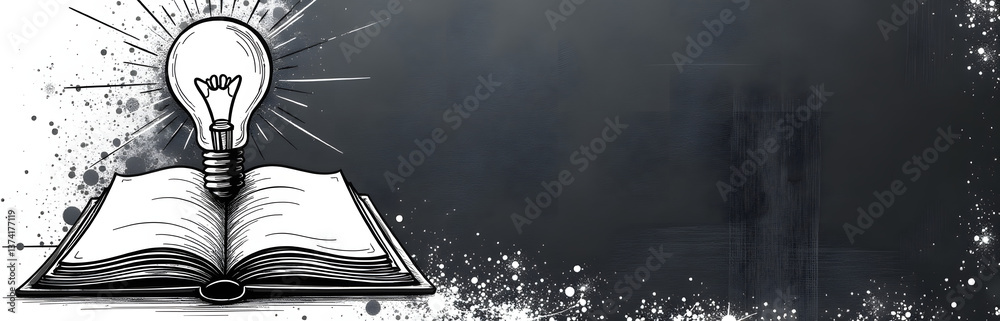 Poster A Simple Drawing Of An Open Book And A Light Bulb Is Written In Chalk On A Blackboard Sur