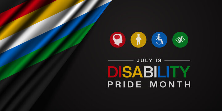 Disability Pride Month. Flag disability, human, people and eye. Great for posters, banners, social media and more. Black background.