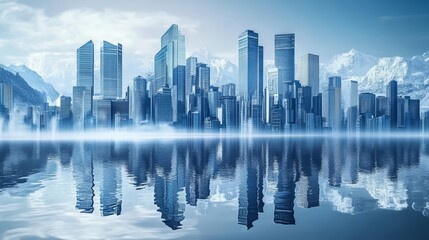 Fototapeta premium City skyline, futuristic, eye-level perspective 