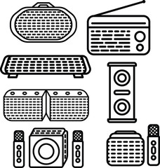 Minimalist Line Art Radio and Speaker Vector Set - Perfect for Digital and Print Design