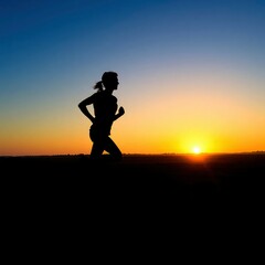 Fototapeta premium silhouette of a woman running on sunset