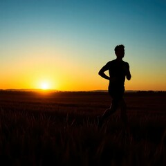 Fototapeta premium silhouette of a man running on sunset