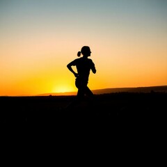 Fototapeta premium silhouette of a woman running on sunset