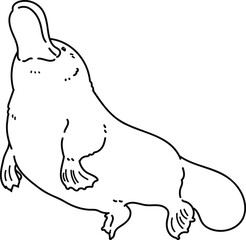 Simple and cute Platypus swimming upward illustration with outlines only