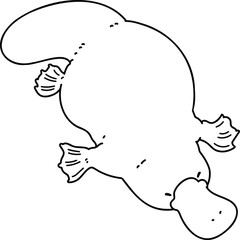 Simple and cute Platypus swimming downward illustration with outlines only