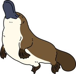 Simple and cute Platypus swimming upward illustration with outlines