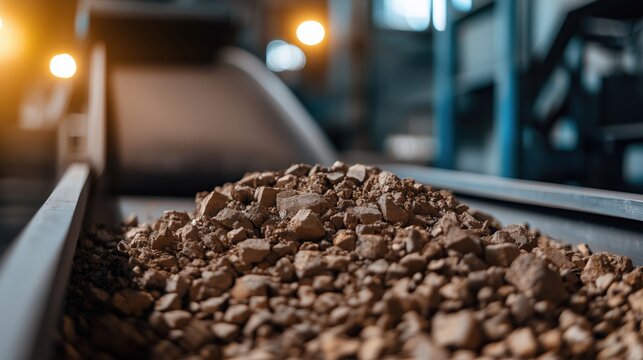 Raw ore being loaded onto a conveyor belt for processing