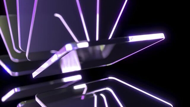 Glass rectangle boxes rotate on black bg able to loop seamless 4k
