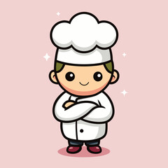 Obraz premium Cute Cartoon Child Chef Character - Big White Background.