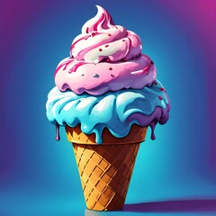 Digital matte painting with an ice cream cone in pop art style.