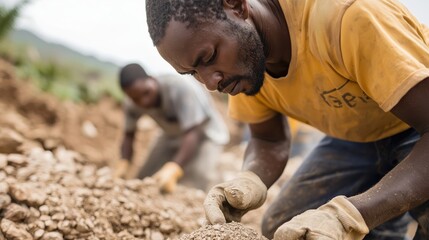 Miners using hand tools in artisanal small-scale operations