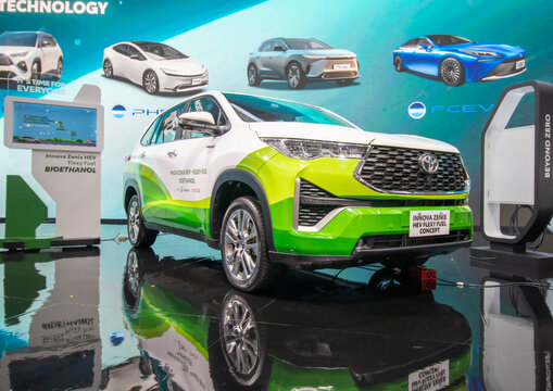 Tangerang, Banten, Indonesia, July 20, 2024. Toyota Innova Zenix HEV Flexy Fuel Bioethanol Concept vehicles showcased at the 2024 Gaikindo Indonesia International Auto Show (GIIAS) event.