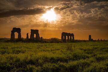 Roman sunset admiring the history of a great empire
