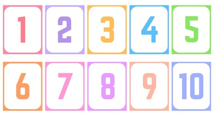 Colorful number flashcards for kids' learning. Perfect for teaching counting and number recognition.