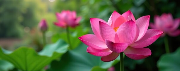 Fototapeta premium Vibrant closeup of blooming lotus flowers in a home setting, flowers, bright background