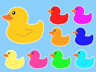 Set of icons colorful duck stickers
Vector set of duck stickers of different colors