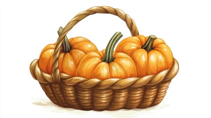 Autumn Harvest  Pumpkins in a Rustic Basket
