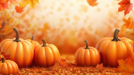 Autumn Pumpkins   Fall Leaves Background