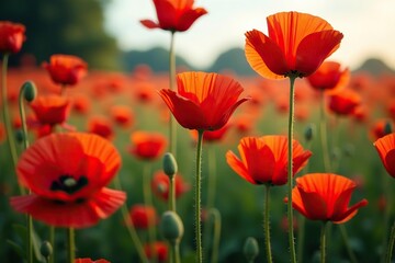 Obraz premium Vibrant set of red poppy flowers perfect for design projects, blooming, decor