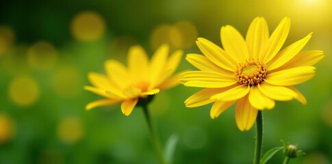 Obraz premium Vibrant yellow flowers of Helianthus tuberosus blooming in a summer garden, outdoors, nature